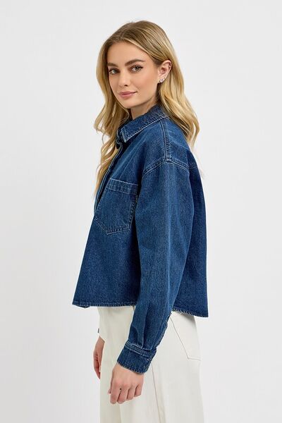 RISEN Button Up Long Sleeve Denim Shacket - Lositime