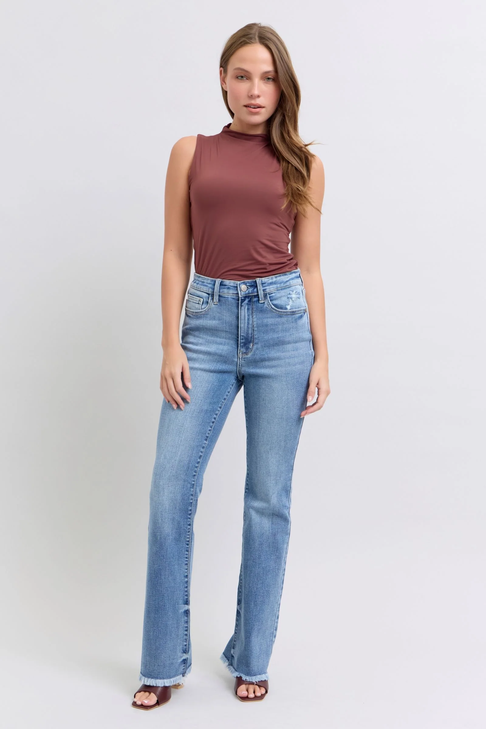 Judy Blue Full Size Raw Hem High Rise Bootcut Jeans - Lositime