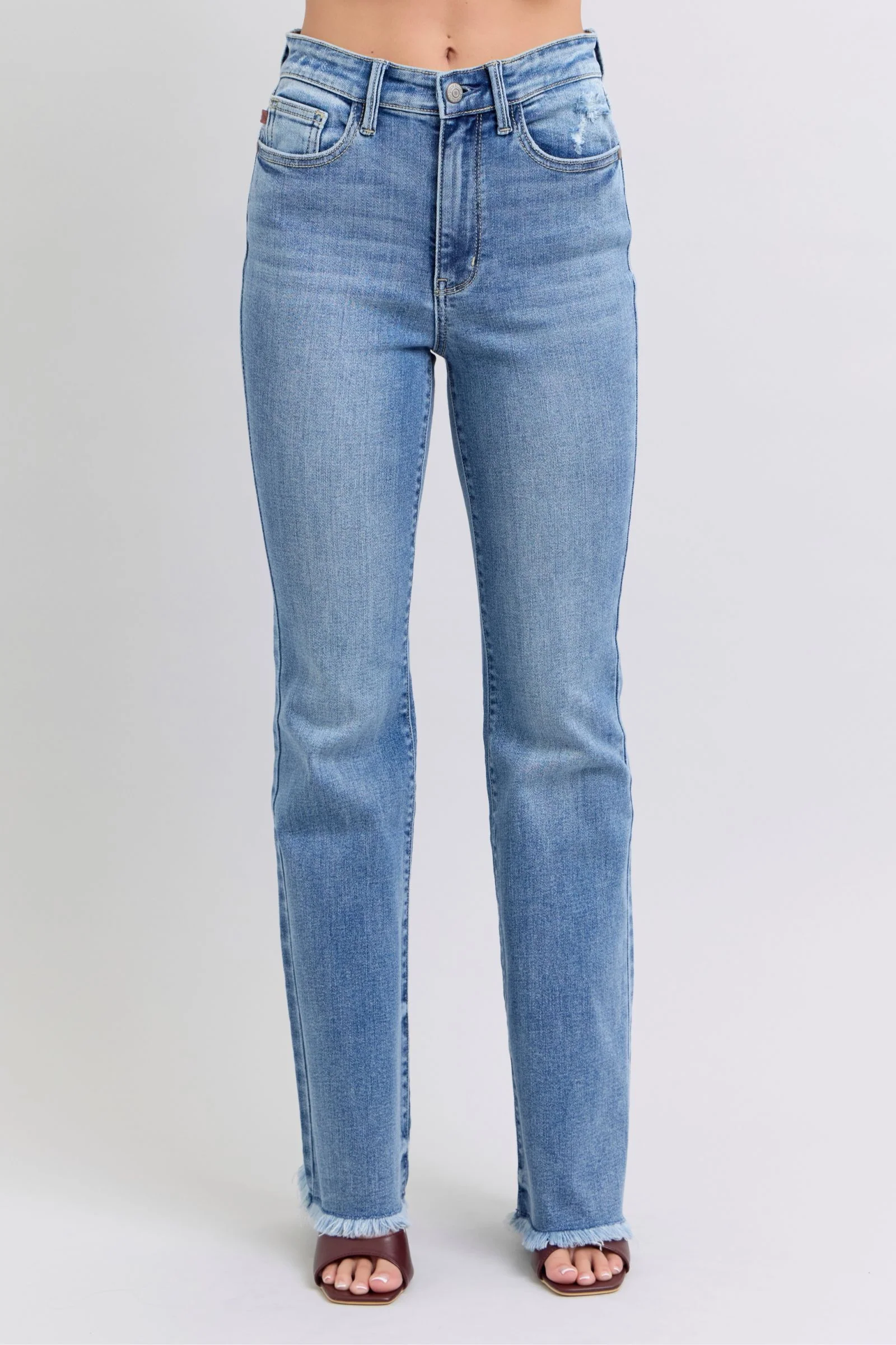 Judy Blue Full Size Raw Hem High Rise Bootcut Jeans - Lositime