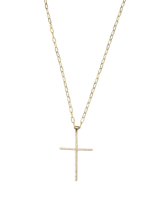 CZ Pave Cross Necklace Gold - Lositime