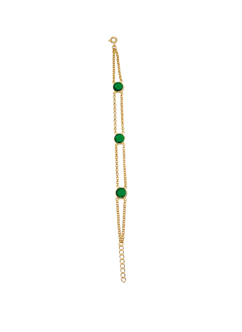 Three stone Birthstone Bracelet May-Emerald - Lositime