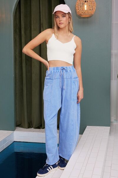 Mittoshop Mineral Wash Elastic Waist Baarrel Leg Baggy Pants - Lositime