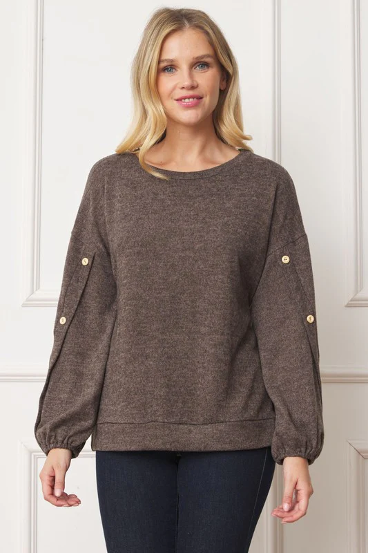 Drop Shoulder Button Sleeve Detail Top - Lositime