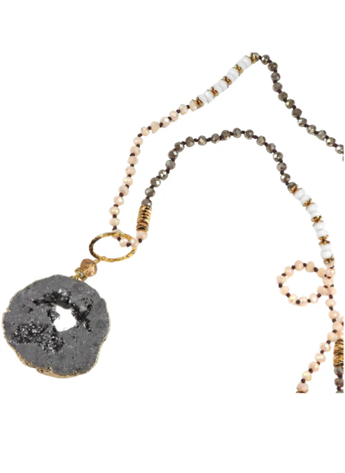 5 Way Druzy Beaded Necklace in Grey - Lositime