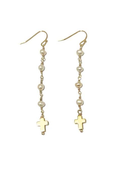 Gracie Pearl Cross Earrings - Lositime