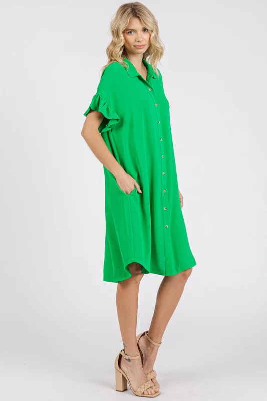 Mittoshop Button Down Flounce Sleeve Dress with Pockets - Lositime