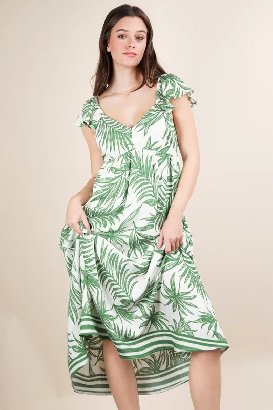 VERY J Tropical Printed Midi Summer Boho Dress - Lositime