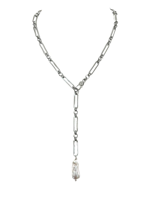 Bianca Pearl Paperclip Convertible Lariat - Lositime