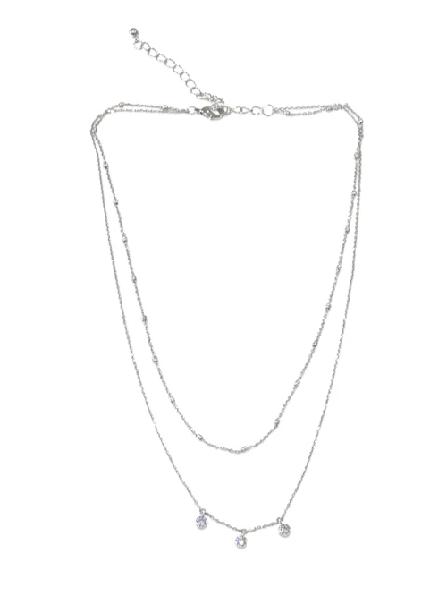 Double Layer Crystal Necklace Silver - Lositime