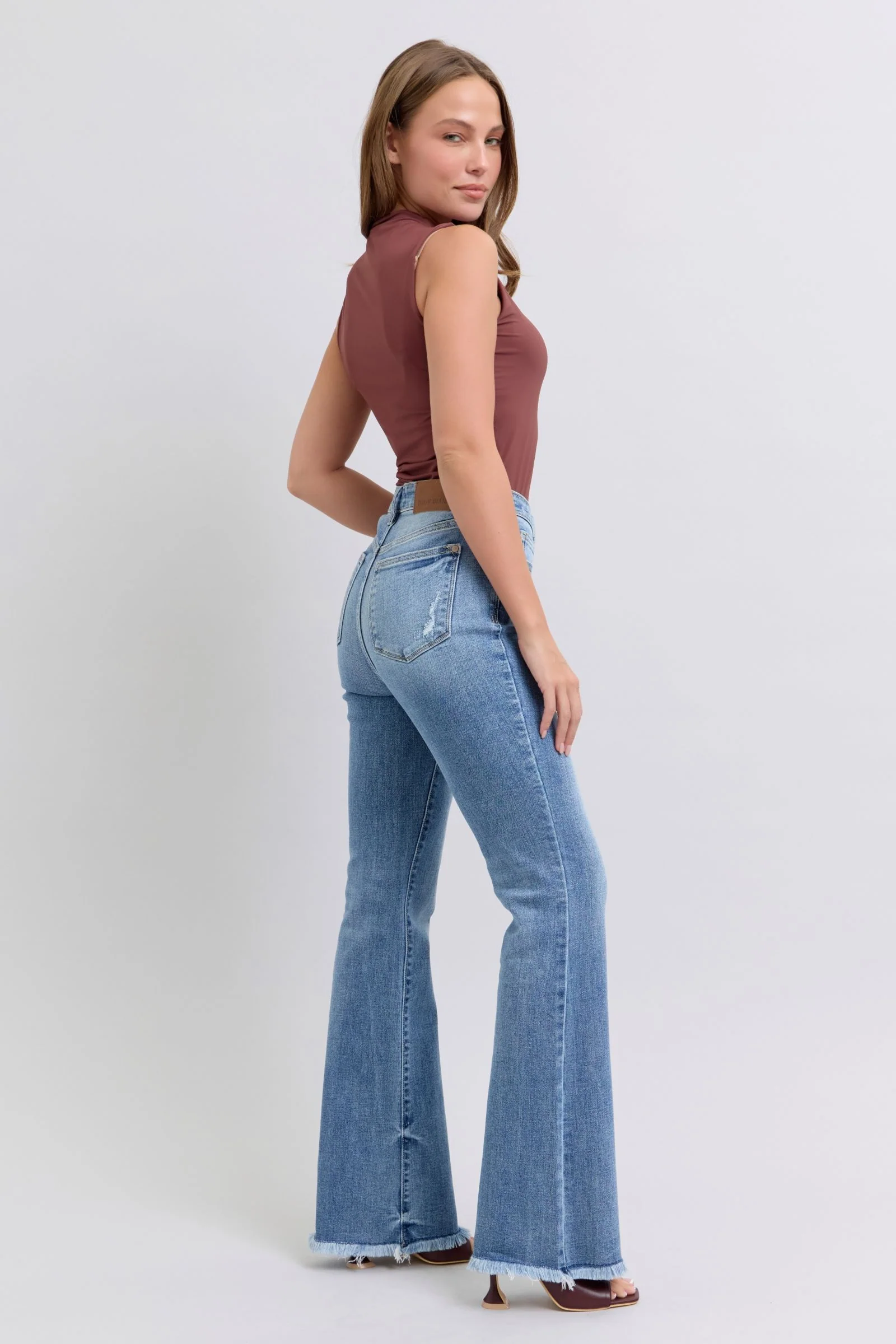 Judy Blue Full Size Raw Hem High Rise Bootcut Jeans - Lositime