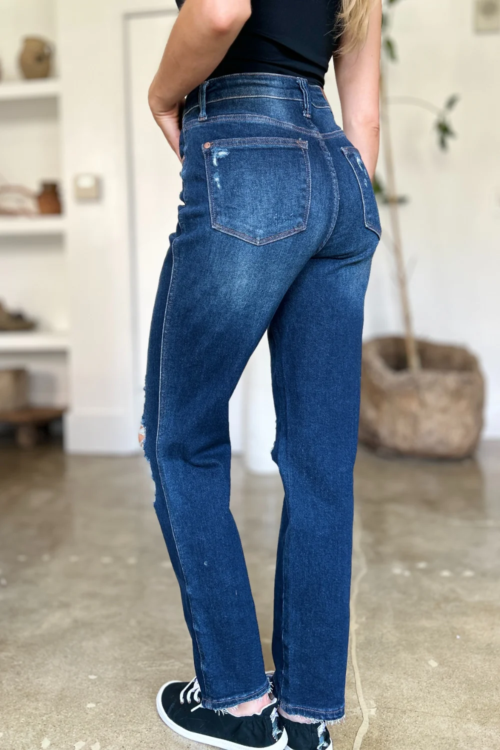 Judy Blue Full Size High Waist Rigid Magic Heavy Destroy Straight Jeans - Lositime