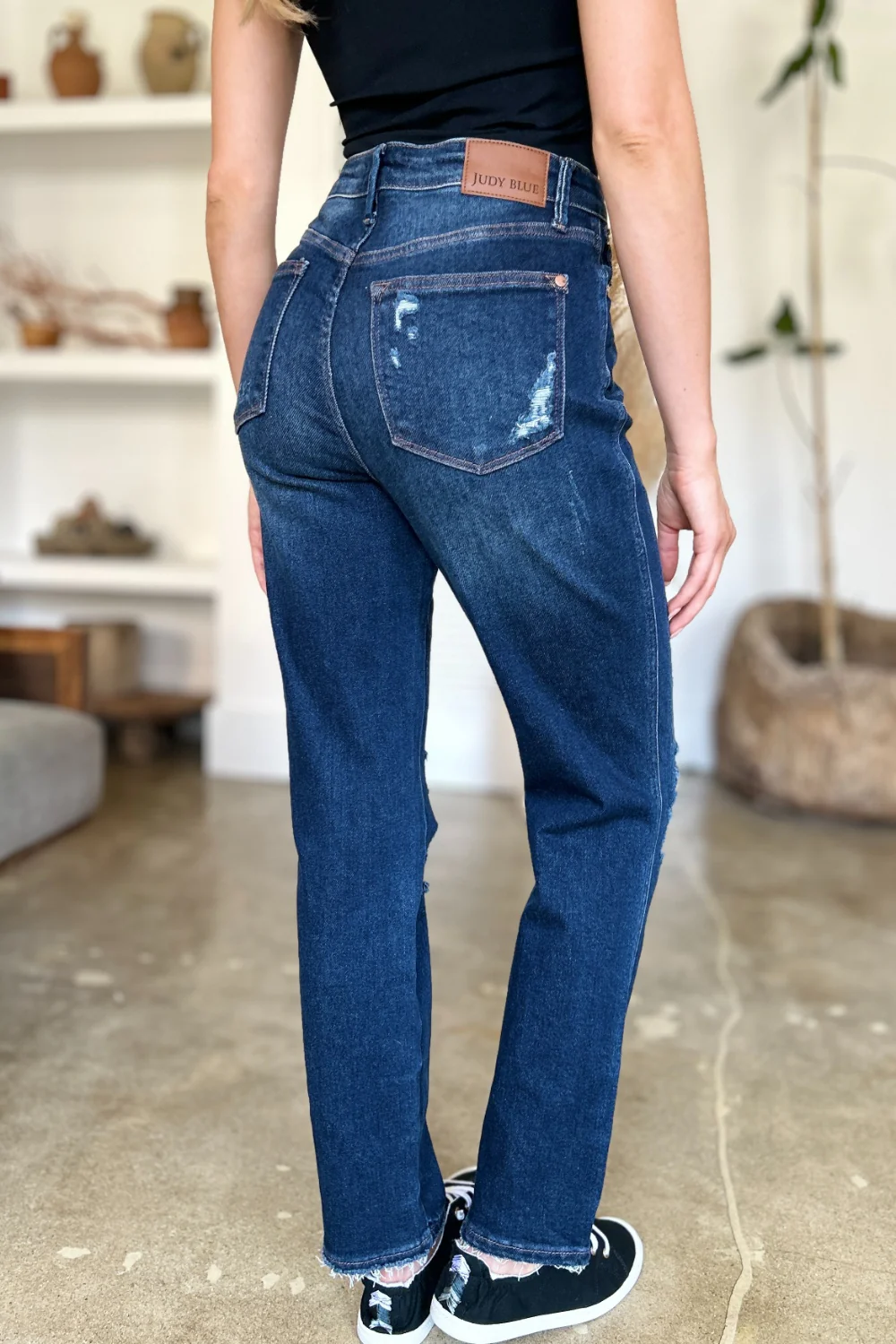 Judy Blue Full Size High Waist Rigid Magic Heavy Destroy Straight Jeans - Lositime