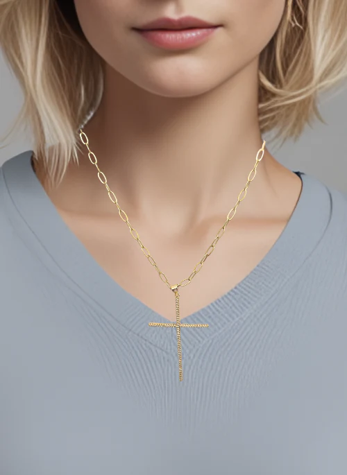 CZ Pave Cross Necklace Gold - Lositime