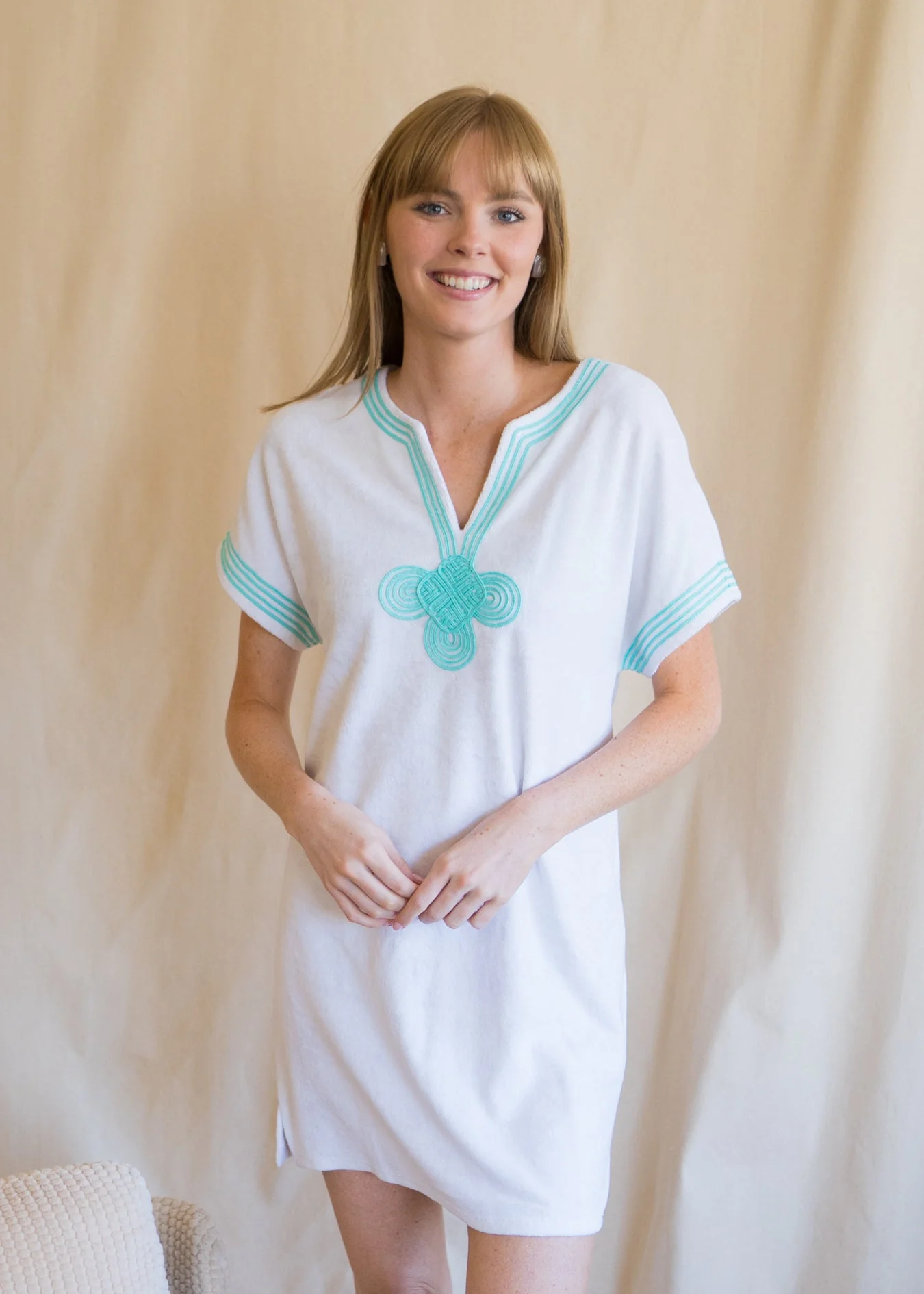 White Embroidered Terry Dress - Lositime