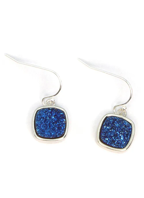 Christy Square Silver Druzy Earrings - Lositime