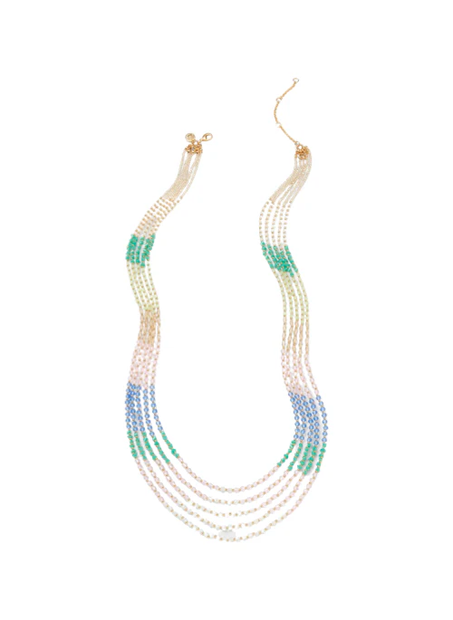 Pastel Multistrand Beaded Necklace with Gold Accents - Lositime