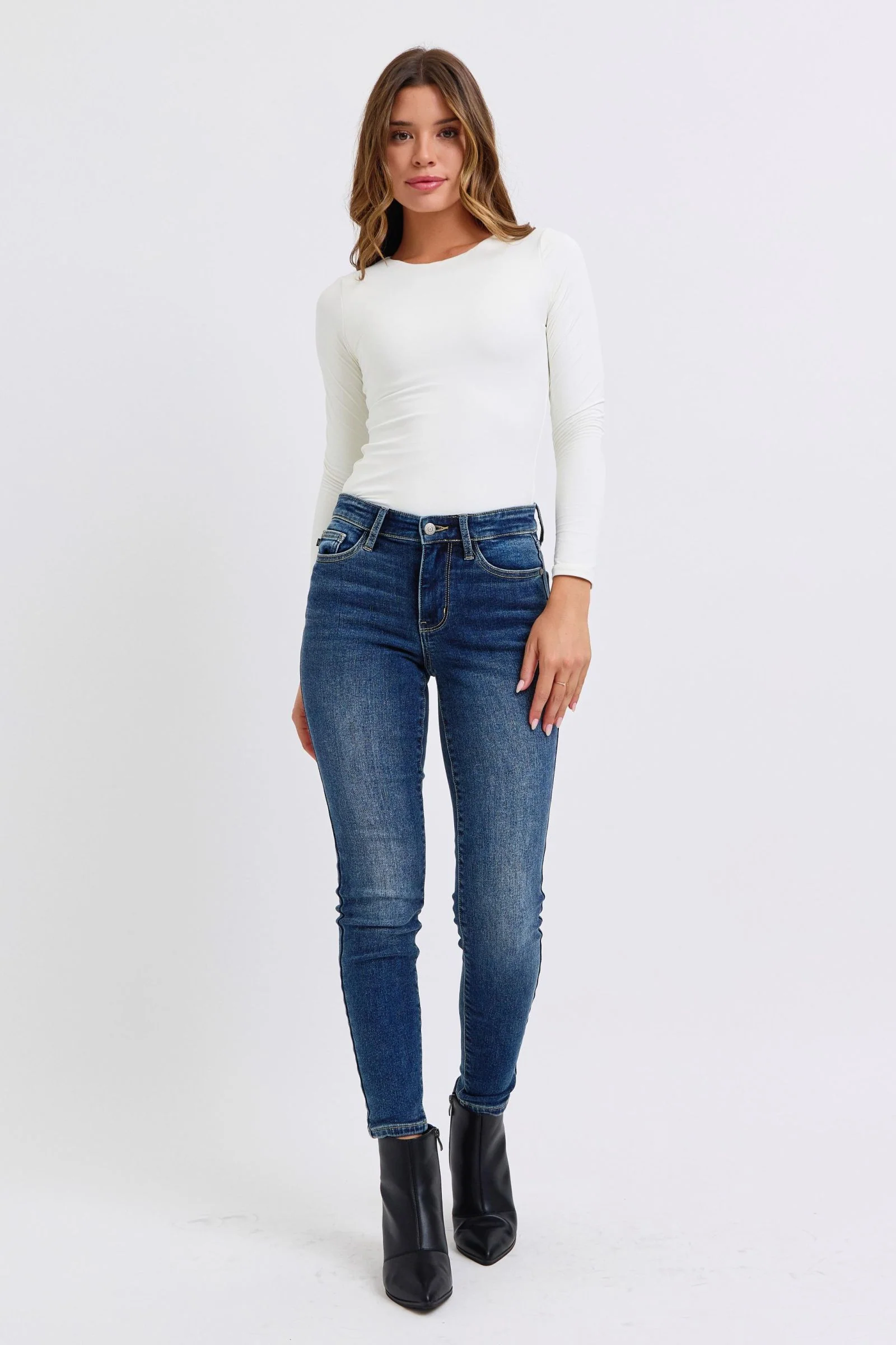 Judy Blue Full Size Run Mid-Rise Waist Skinny Jeans with Thermal Lining - Lositime