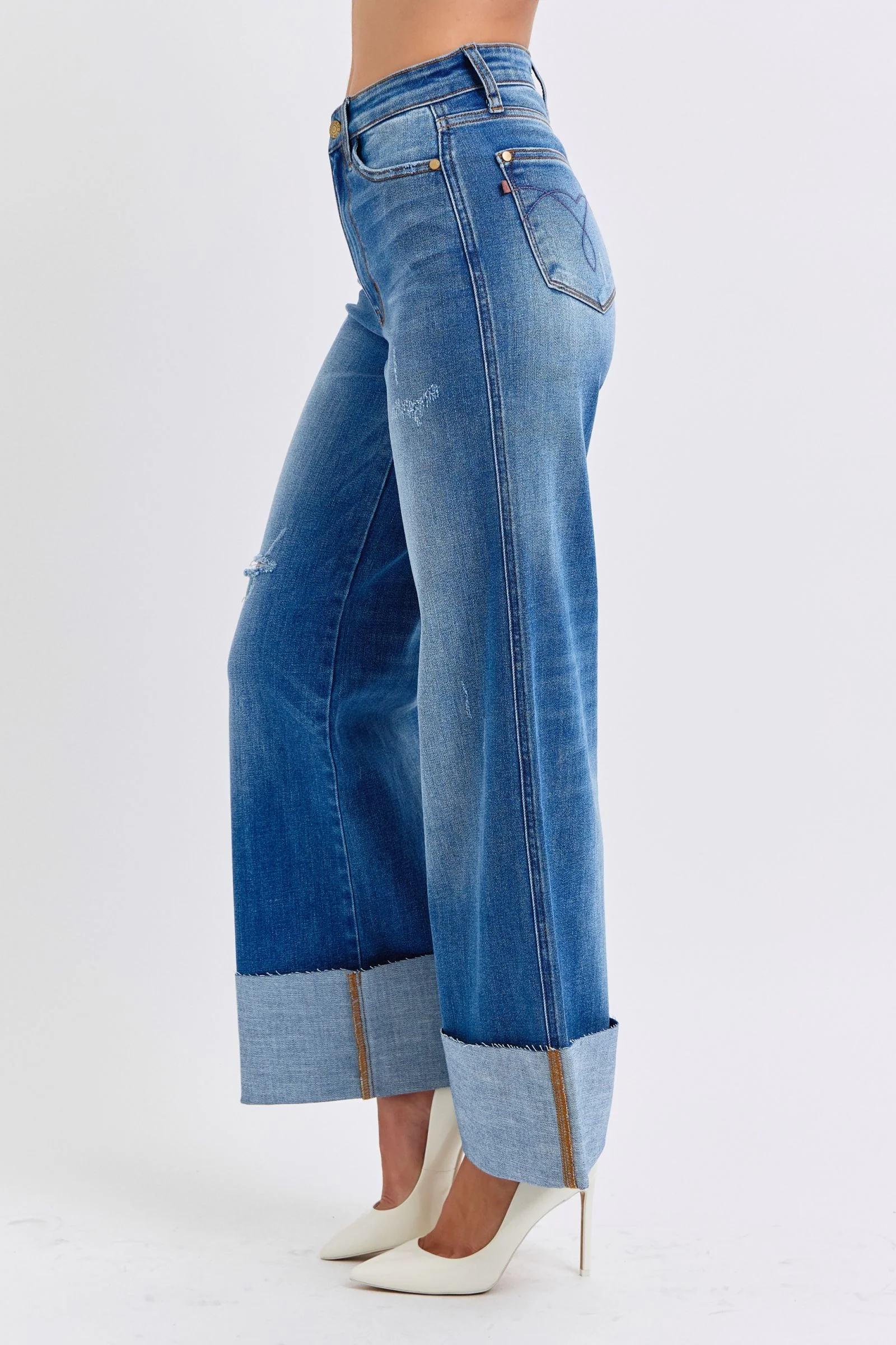 Judy Blue Full Size Distressed High Waist Wide Leg Jeans - Lositime