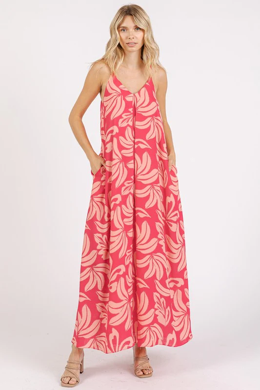 Mittoshop Printed V-Neck Maxi Cami Dress with Pockets - Lositime