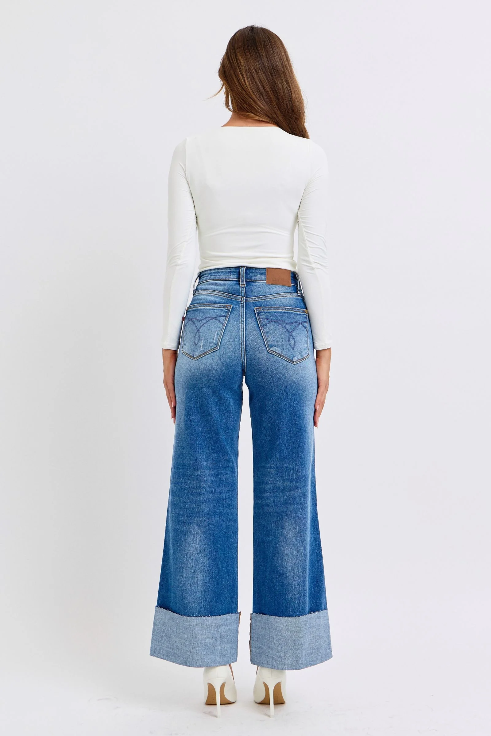 Judy Blue Full Size Distressed High Waist Wide Leg Jeans - Lositime