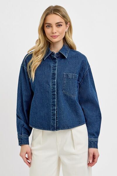 RISEN Button Up Long Sleeve Denim Shacket - Lositime