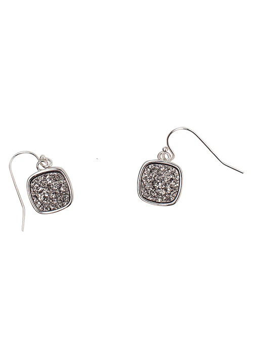 Christy Square Silver Druzy Earrings - Lositime