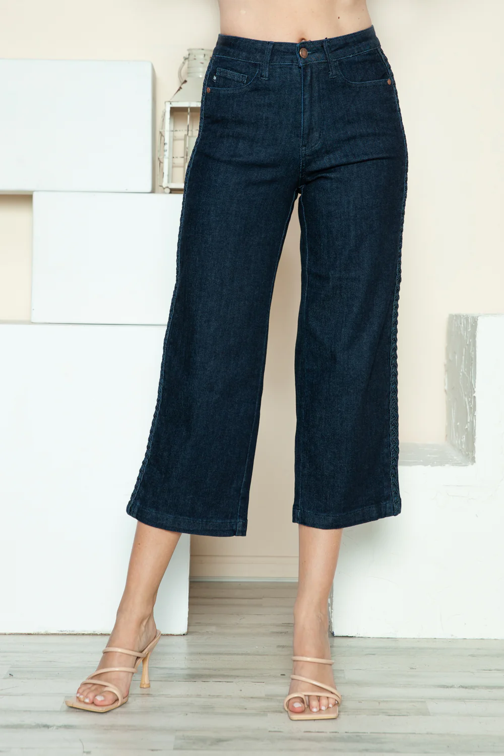Judy Blue Full Size Side Seam Braid Detail Crop Wide Leg Jeans - Lositime