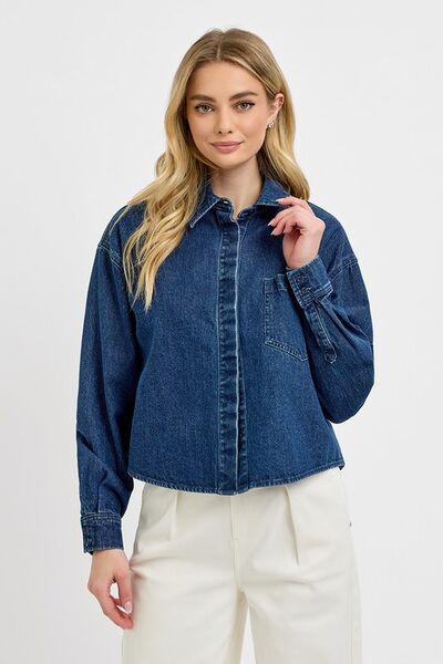RISEN Button Up Long Sleeve Denim Shacket - Lositime