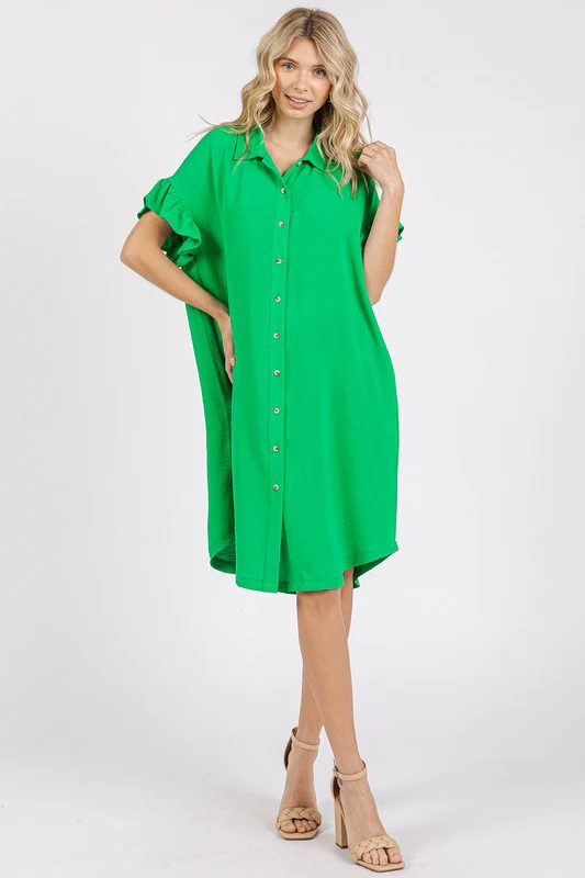 Mittoshop Button Down Flounce Sleeve Dress with Pockets - Lositime