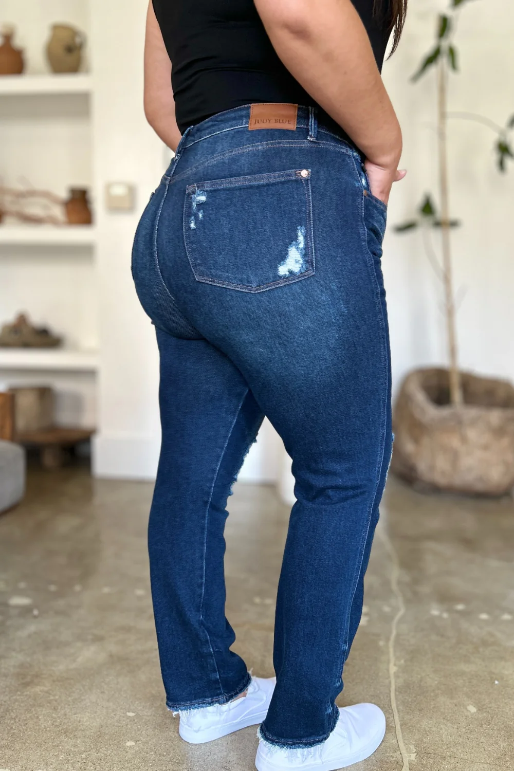 Judy Blue Full Size High Waist Rigid Magic Heavy Destroy Straight Jeans - Lositime