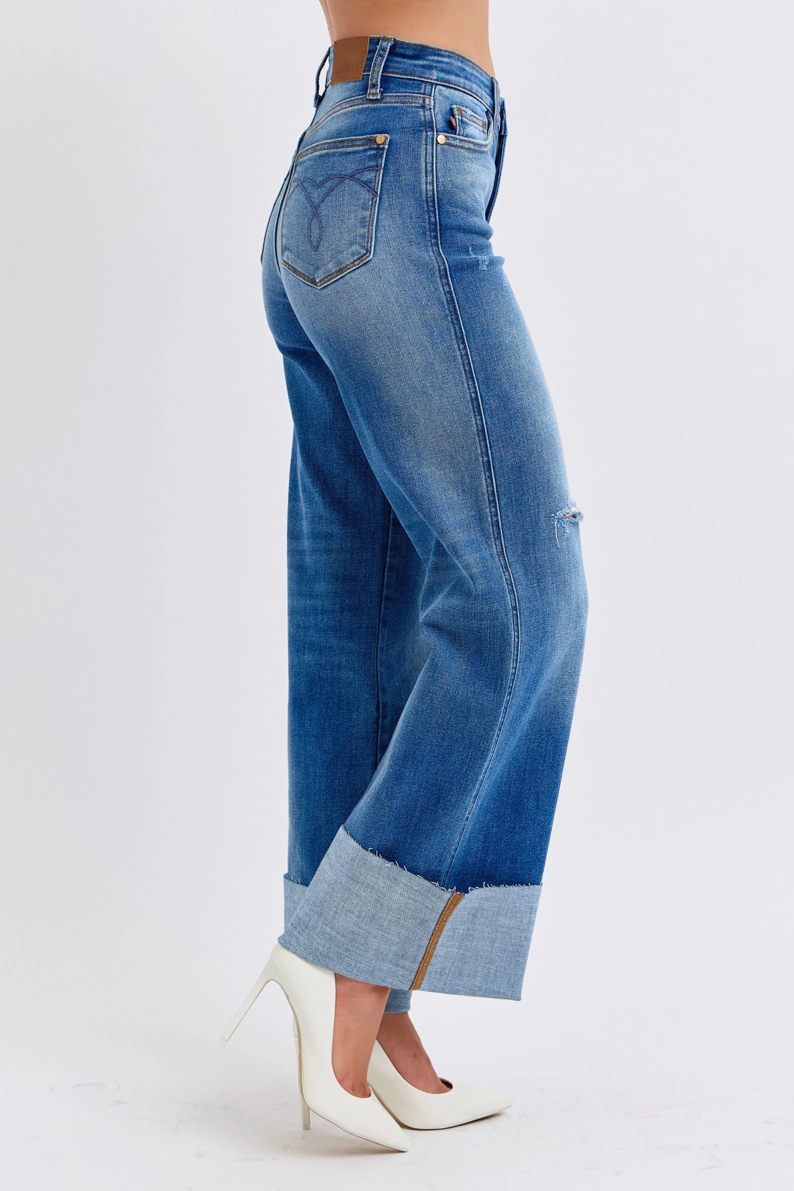 Judy Blue Full Size Distressed High Waist Wide Leg Jeans - Lositime