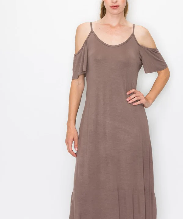 BAMBOO COLD SHOULDER MAXI DRESS - Lositime