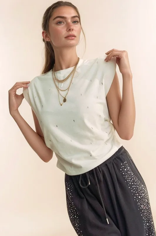 Davi & Dani Solid Mock Neck Short Sleeve Jewel Crop Top - Lositime