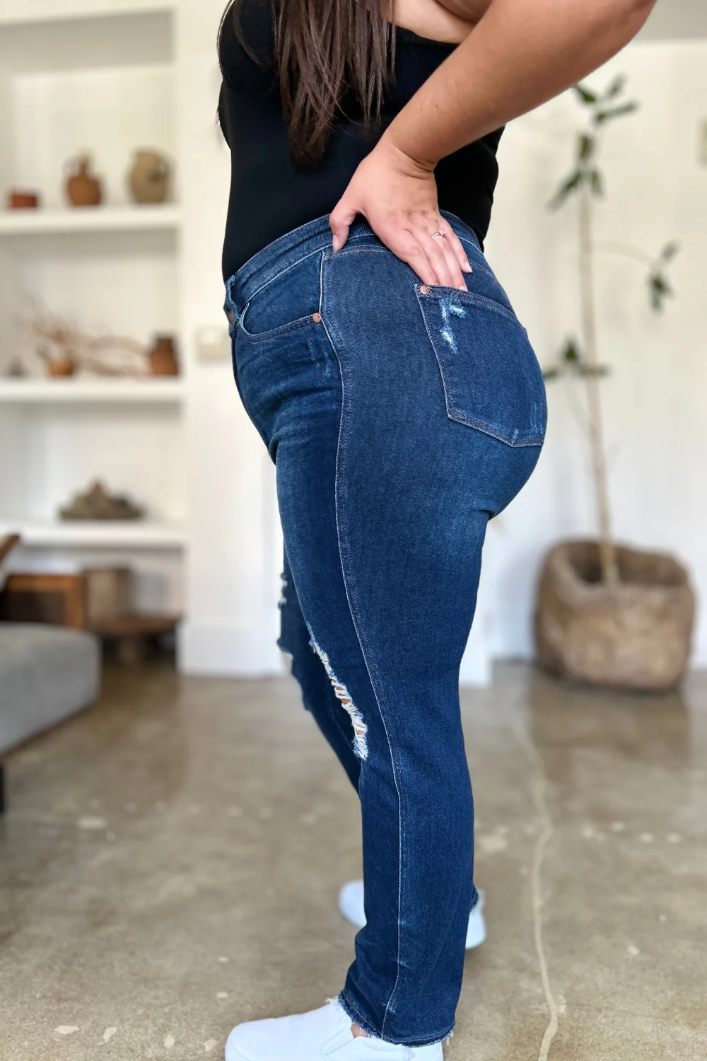 Judy Blue Full Size High Waist Rigid Magic Heavy Destroy Straight Jeans - Lositime