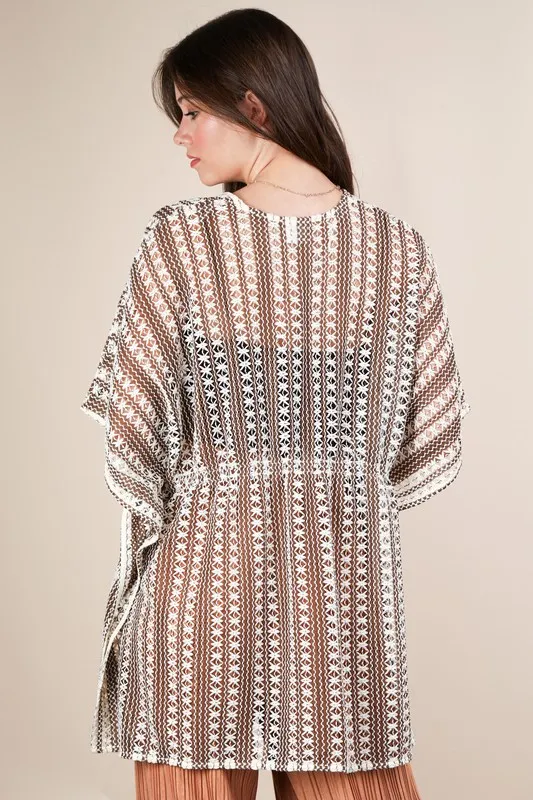 VERY J Striped Poncho Boho Cardigan - Lositime
