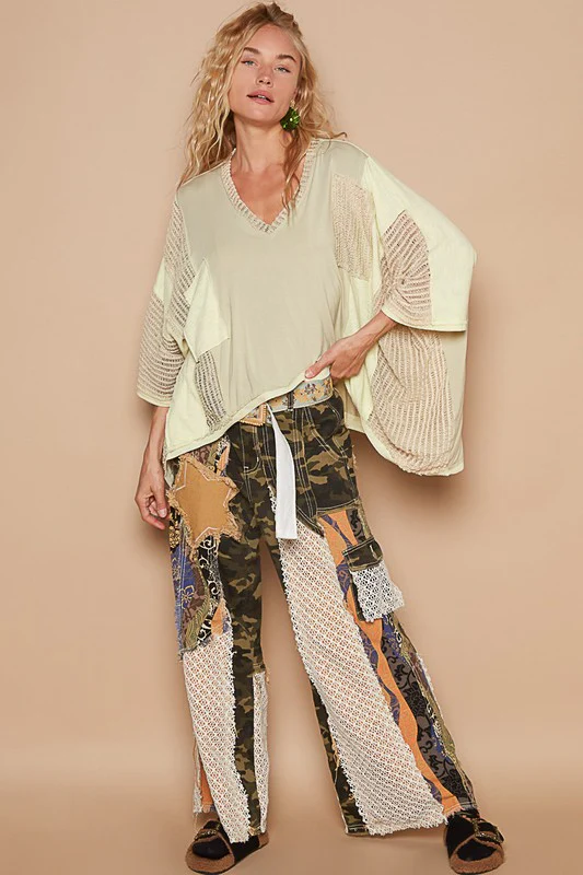 POL High-Low Contrast V-Neck Top - Lositime