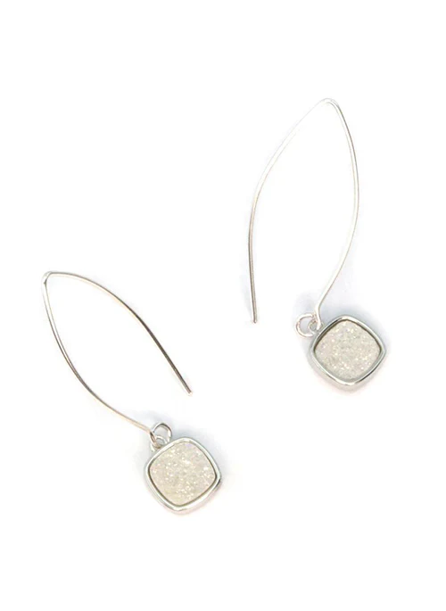 Mia Square Druzy Wire Earrings in Silver - Lositime
