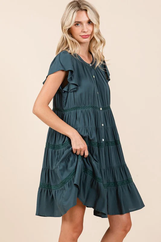 Mittoshop Lace Detail Ruffled Button Down Tiered Dress - Lositime