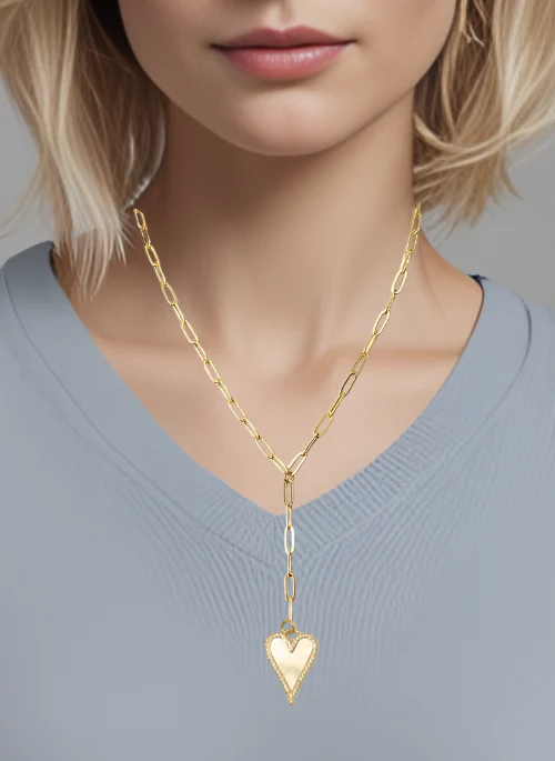 Heart and Pearl Pave Y Necklace Gold - Lositime
