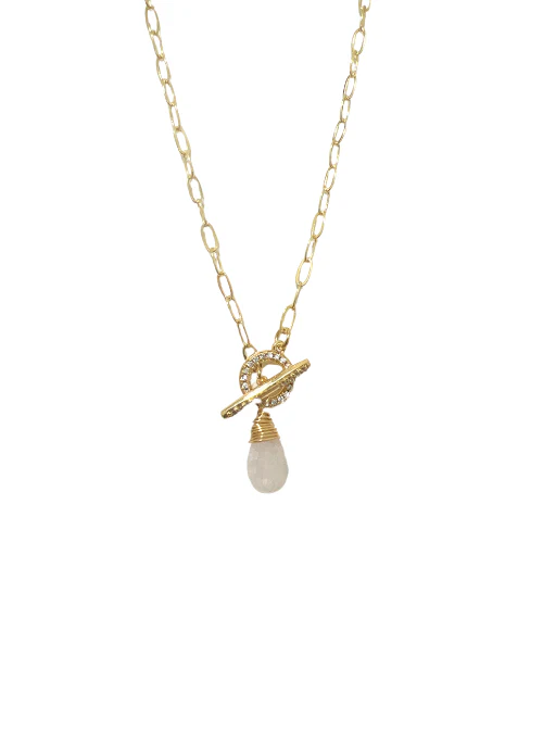 Olivia Moonstone Dainty Toggle CZ Necklace Gold - Lositime