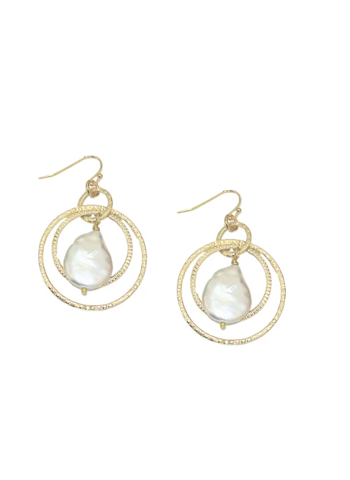 Ellie Hammered Pearl Hoop Earrings - Lositime